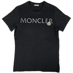 モンクレール ロゴ 半袖 Tシャツ クルーネック トップス 半袖Ｔシャツ 綿 ブラック レディース 【中古】brapp