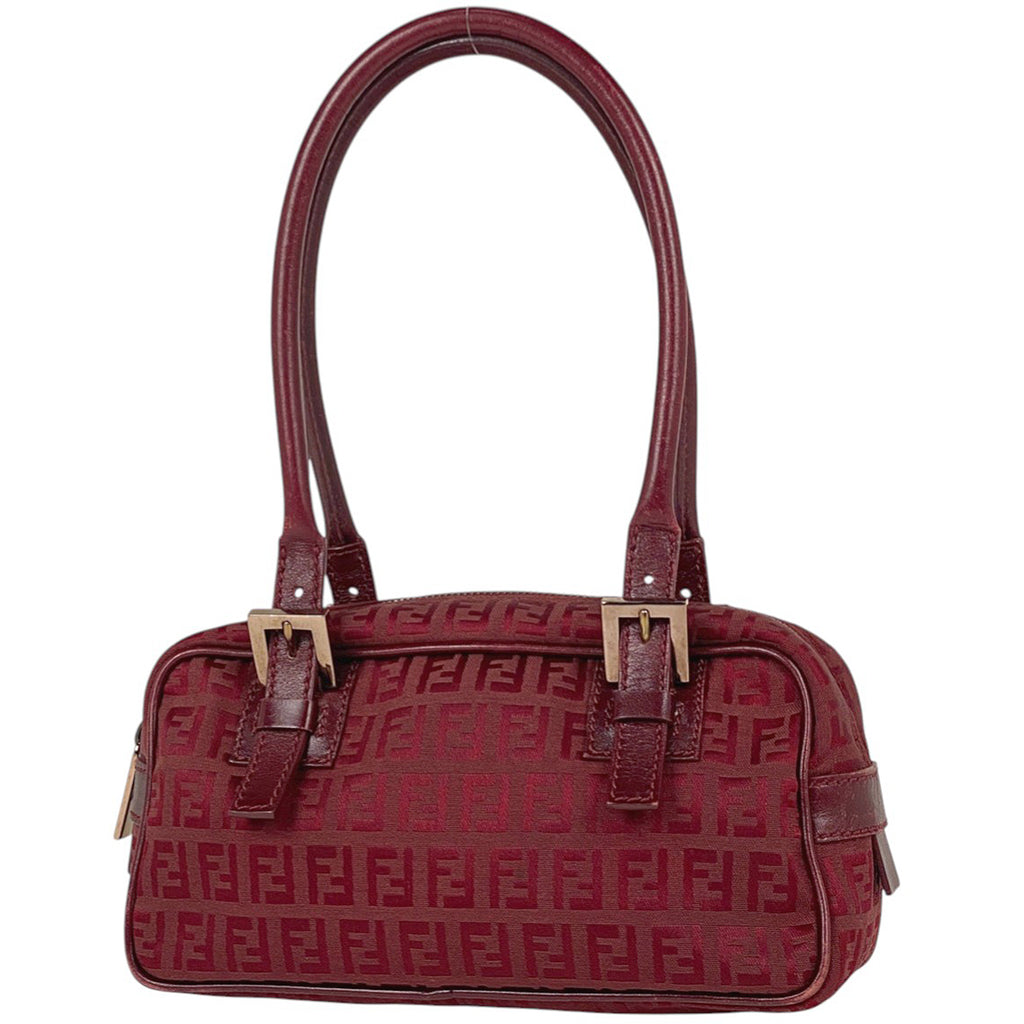 フェンディ ズッキーノ柄 ハンドバッグ ショルダーバッグ ハンドバッグ キャンバス レッド 8BN004 レディース 【中古】brbag