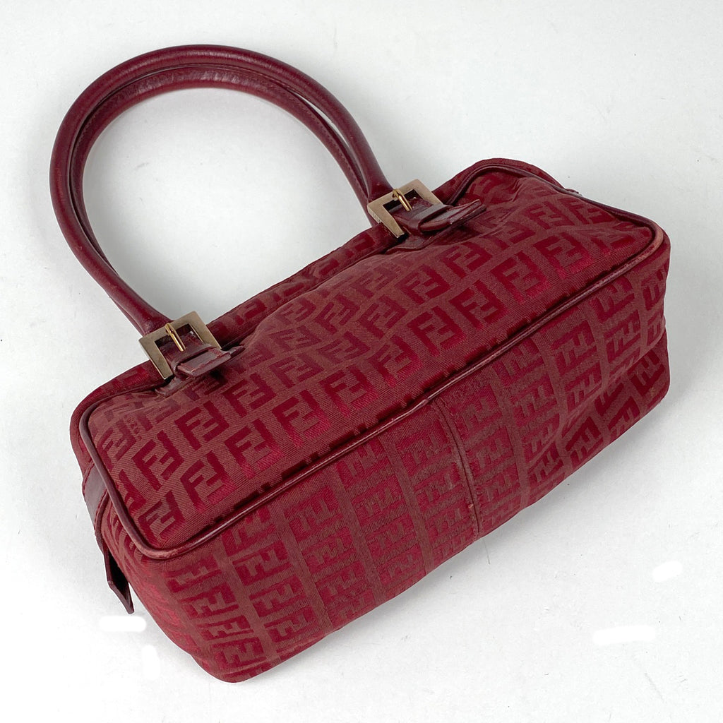 フェンディ ズッキーノ柄 ハンドバッグ ショルダーバッグ ハンドバッグ キャンバス レッド 8BN004 レディース 【中古】brbag