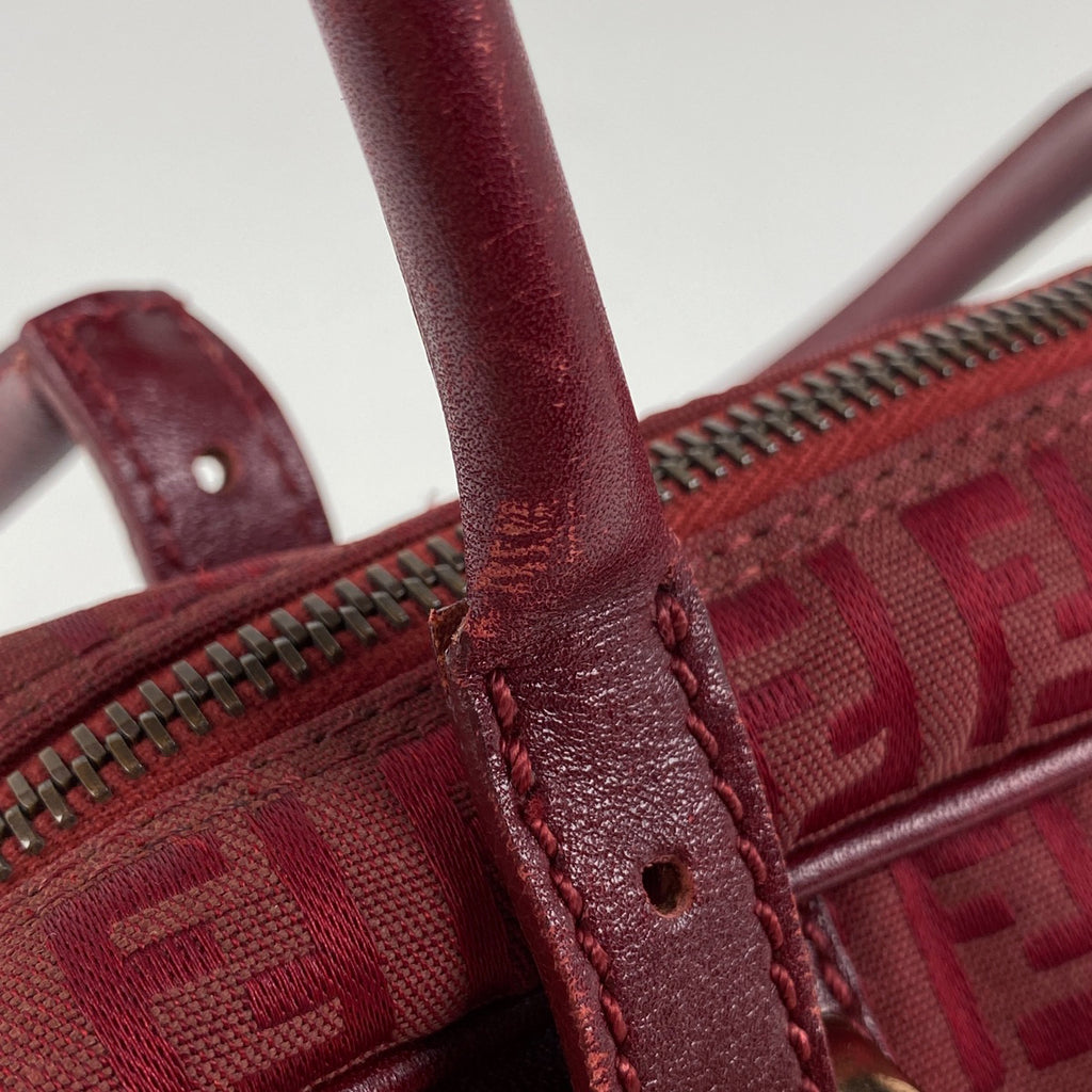 フェンディ ズッキーノ柄 ハンドバッグ ショルダーバッグ ハンドバッグ キャンバス レッド 8BN004 レディース 【中古】brbag