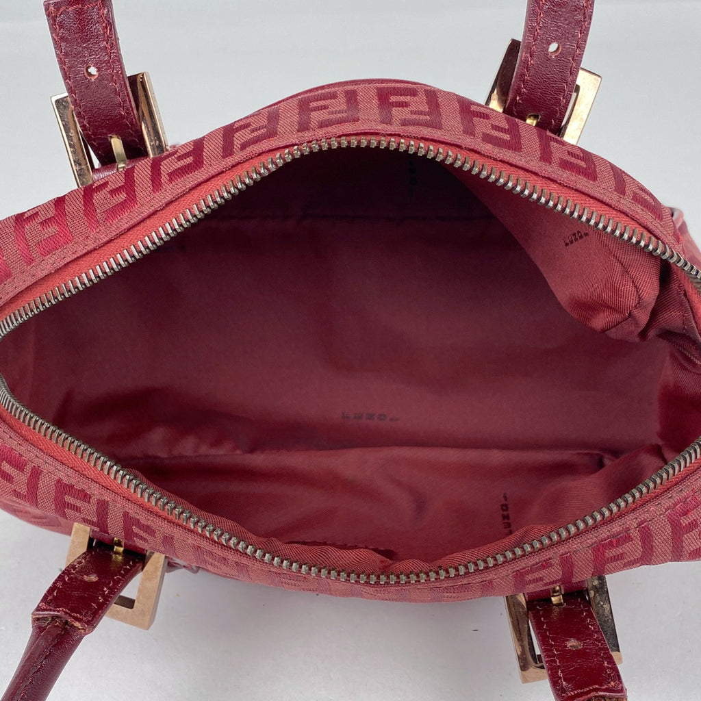 フェンディ ズッキーノ柄 ハンドバッグ ショルダーバッグ ハンドバッグ キャンバス レッド 8BN004 レディース 【中古】brbag
