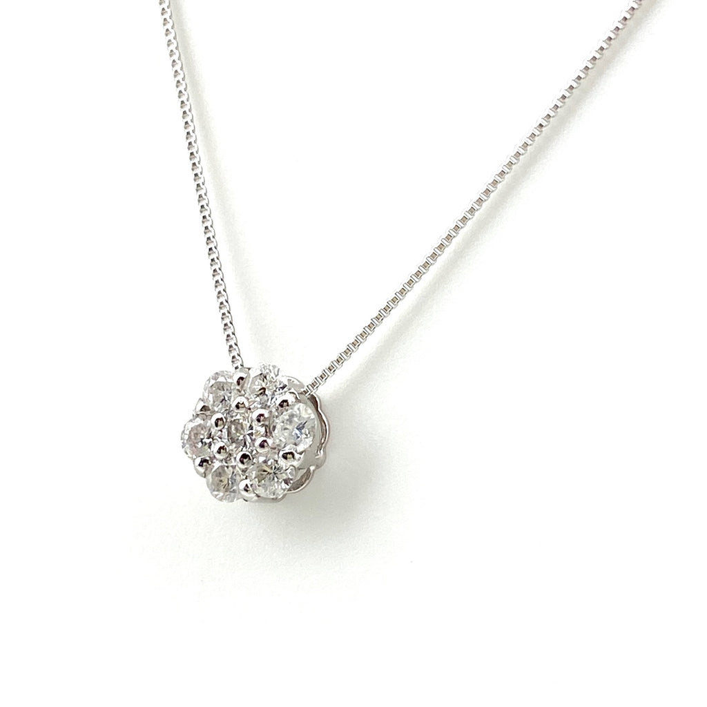 フラワーモチーフ デザインネックレス WG ホワイトゴールド ペンダント メレダイヤ 花 ネックレス K18 WG ダイヤモンド レディース 【中古】nbjwl