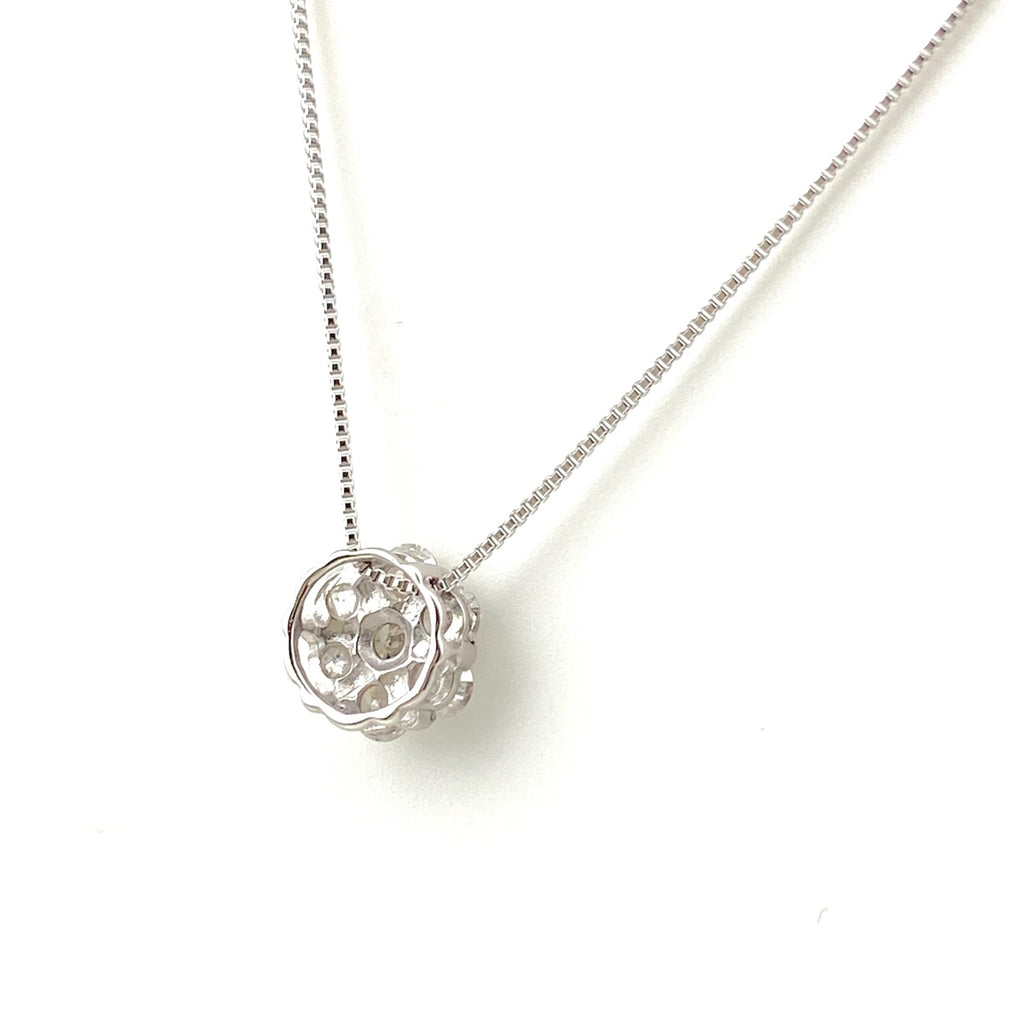 フラワーモチーフ デザインネックレス WG ホワイトゴールド ペンダント メレダイヤ 花 ネックレス K18 WG ダイヤモンド レディース 【中古】nbjwl
