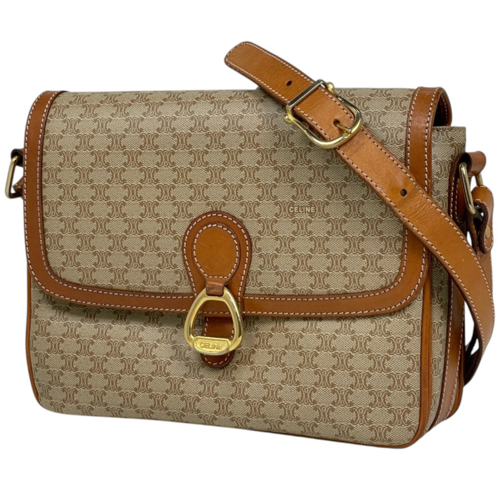 セリーヌ マカダム柄 ショルダーバッグ コーティングキャンバス ベージュ レディース 【中古】brbag