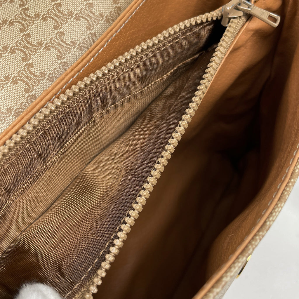 セリーヌ マカダム柄 ショルダーバッグ コーティングキャンバス ベージュ レディース 【中古】brbag