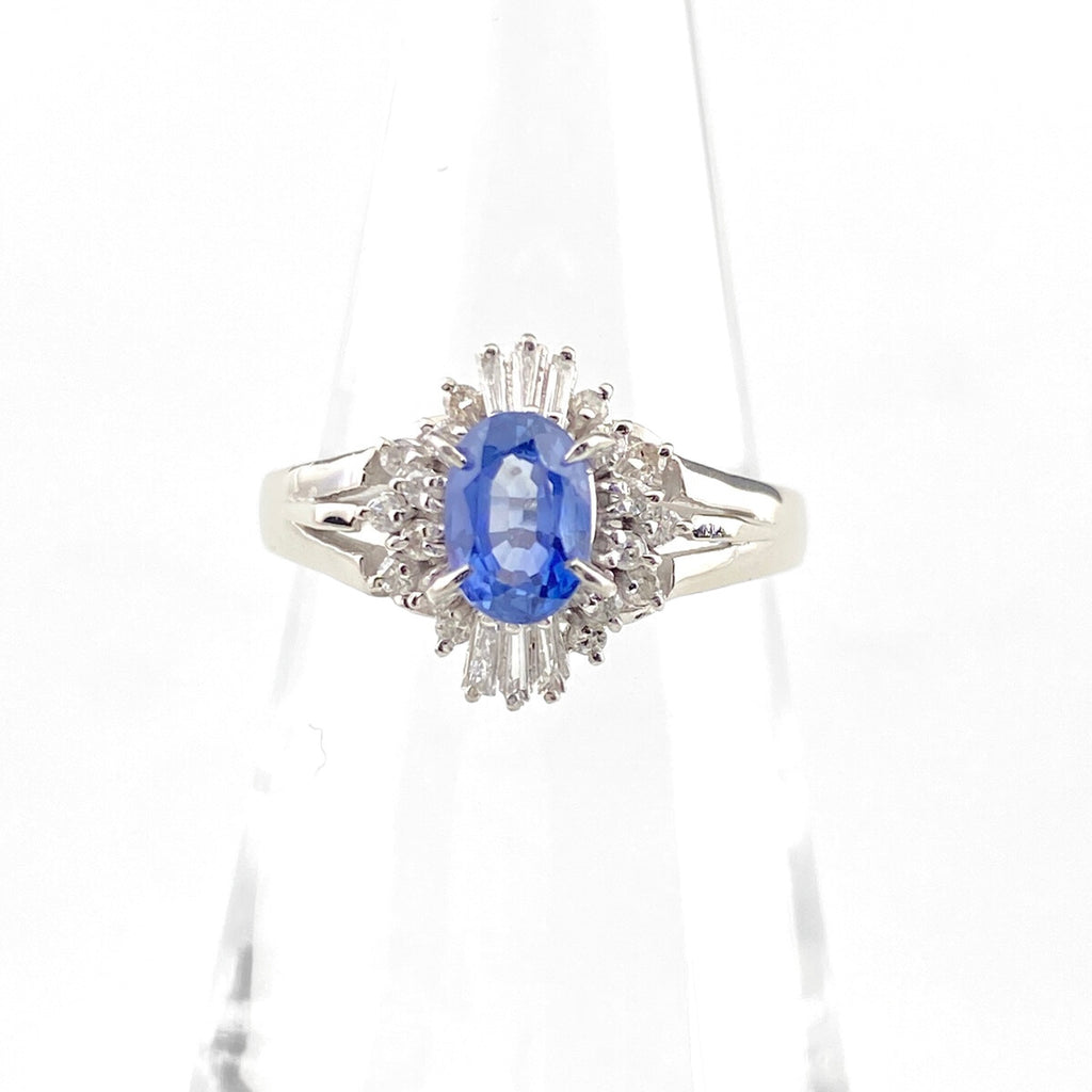 サファイア デザインリング プラチナ 指輪 メレダイヤ リング 11号 Pt900 サファイア ダイヤモンド レディース 【中古】nbjwl