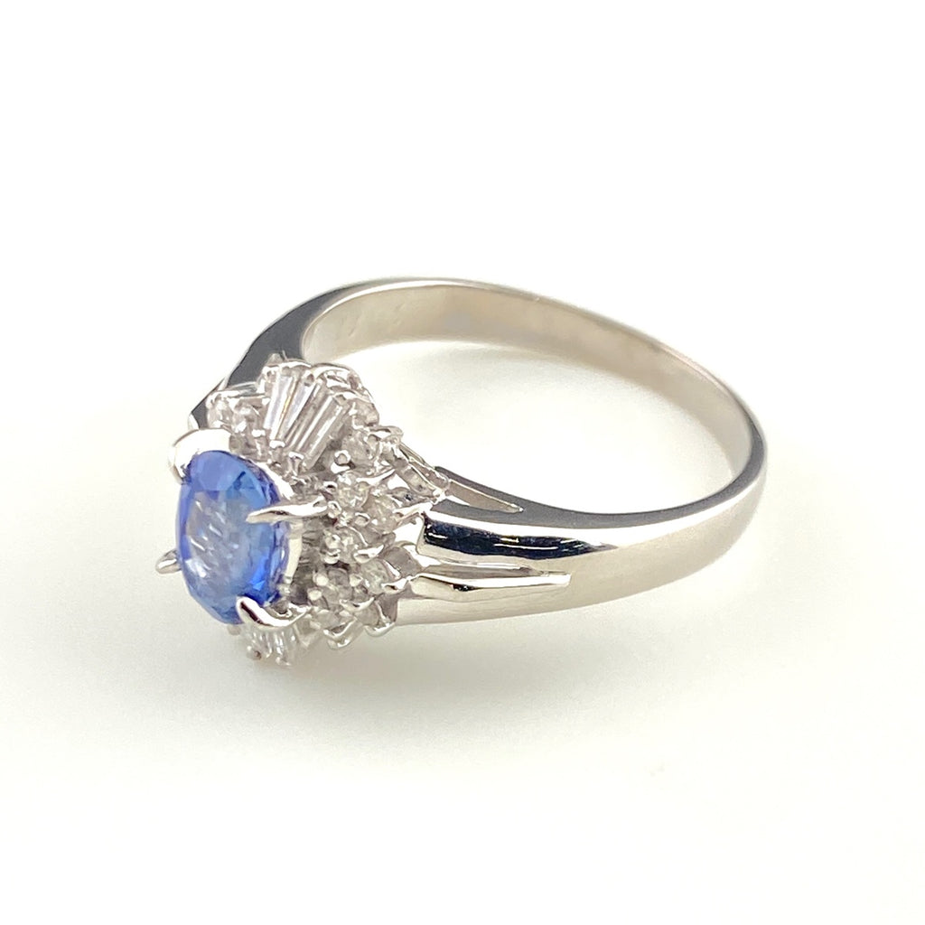 サファイア デザインリング プラチナ 指輪 メレダイヤ リング 11号 Pt900 サファイア ダイヤモンド レディース 【中古】nbjwl