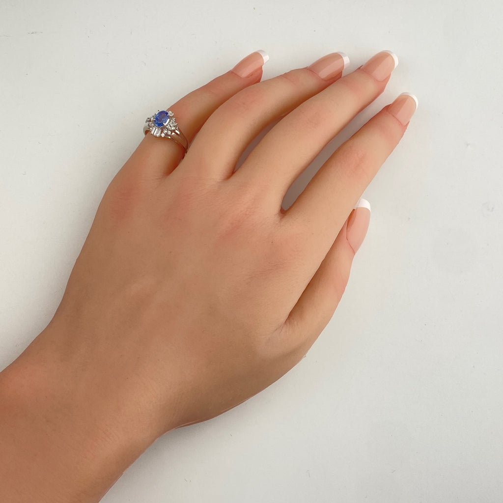 サファイア デザインリング プラチナ 指輪 メレダイヤ リング 11号 Pt900 サファイア ダイヤモンド レディース 【中古】nbjwl