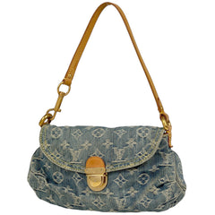 ルイ・ヴィトン ミニ プリーティ ハンドバッグ ワンショルダー 肩掛け ショルダーバッグ モノグラムデニム ブルー M95050 レディース 【中古】brbag