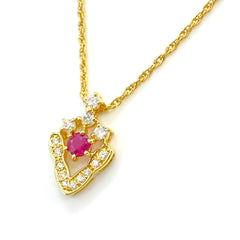 ルビー デザインネックレス YG イエローゴールド ペンダント メレダイヤ ネックレス K18 ルビー レディース 【中古】nbjwl