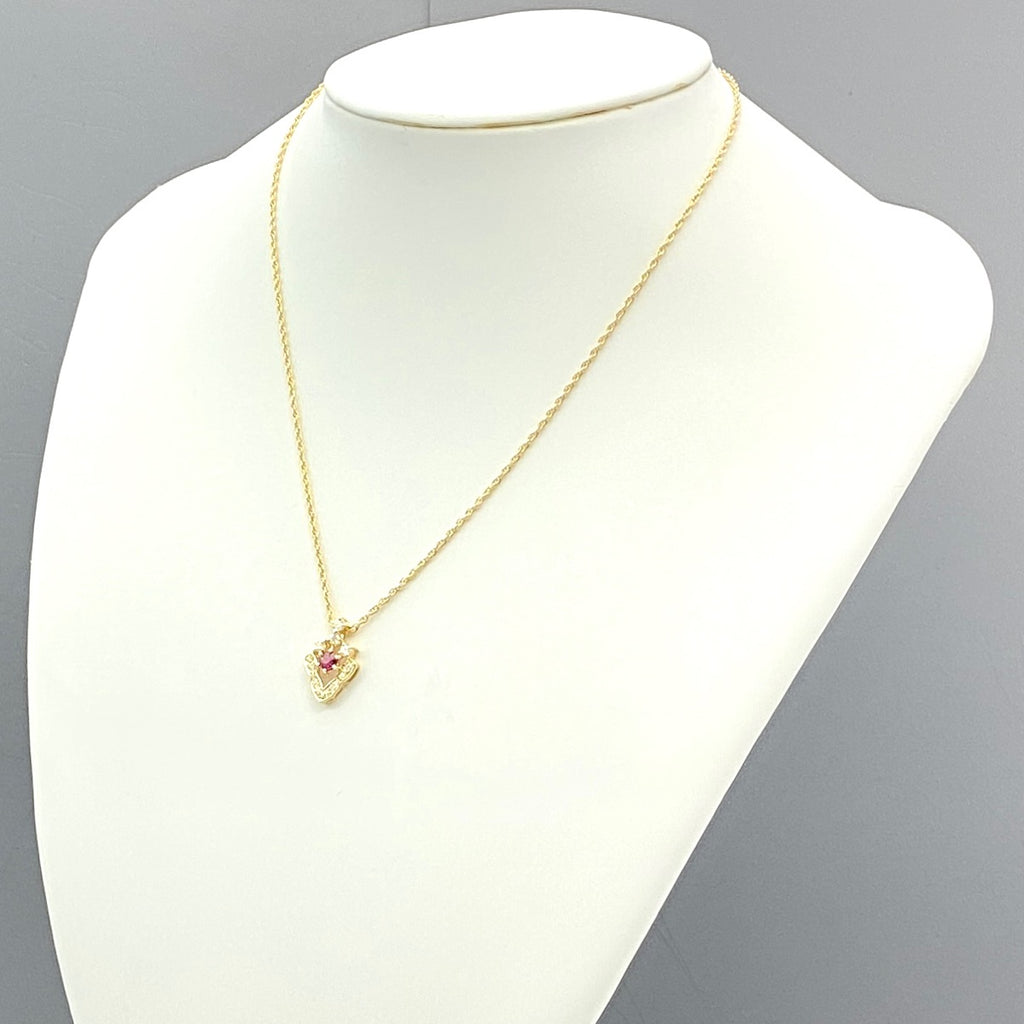 ルビー デザインネックレス YG イエローゴールド ペンダント メレダイヤ ネックレス K18 ルビー レディース 【中古】nbjwl