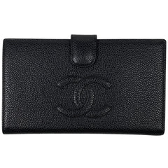 シャネル ココマーク 二つ折り長財布 がま口 二つ折り財布 キャビアスキン ブラック レディース 【中古】brbag