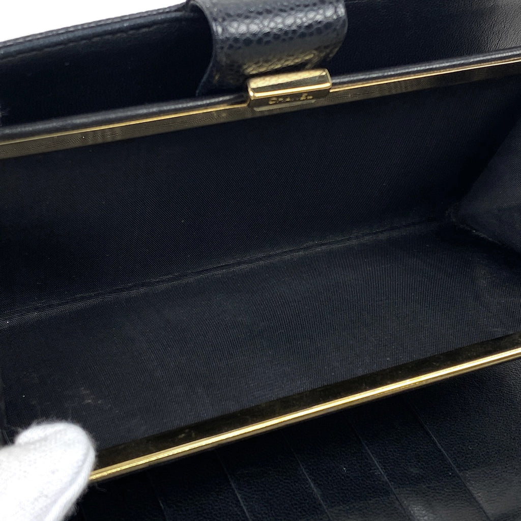 シャネル ココマーク 二つ折り長財布 がま口 二つ折り財布 キャビアスキン ブラック レディース 【中古】brbag