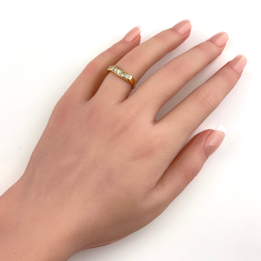 メレダイヤ デザインリング YG イエローゴールド 指輪 リング 12号 K18 ダイヤモンド レディース 【中古】nbjwl