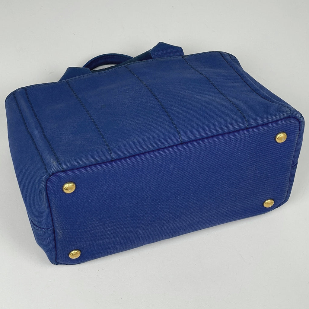 プラダ カナパ トート ミニ ハンドバッグ トートバッグ キャンバス ブルー レディース 【中古】brbag