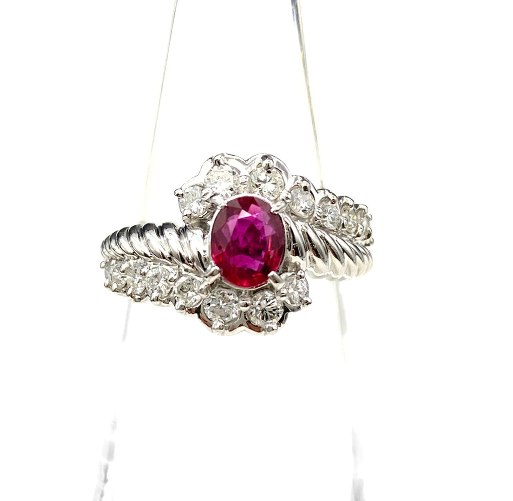 ルビー デザインリング プラチナ 指輪 メレダイヤ リング 8号 Pt900 ルビー ダイヤモンド レディース 【中古】nbjwl