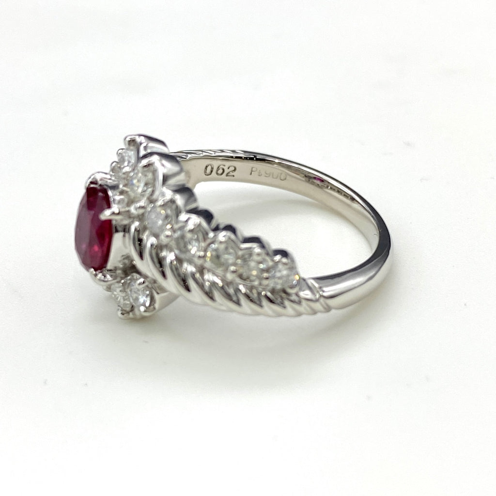 ルビー デザインリング プラチナ 指輪 メレダイヤ リング 8号 Pt900 ルビー ダイヤモンド レディース 【中古】nbjwl