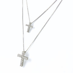 クロスモチーフ デザインネックレス プラチナ ペンダント メレダイヤ 十字架 二連 ネックレス Pt900 Pt850 ダイヤモンド レディース 【中古】nbjwl