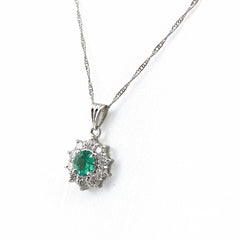 エメラルド デザインネックレス プラチナ ペンダント メレダイヤ ダイヤモンド ネックレス Pt900 Pt850 エメラルド レディース 【中古】nbjwl