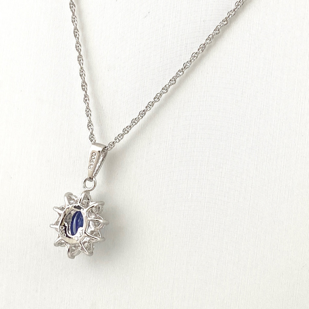 サファイア デザインネックレス プラチナ ペンダント メレダイヤ ダイヤモンド ネックレス Pt900 Pt850 サファイア レディース 【中古】nbjwl