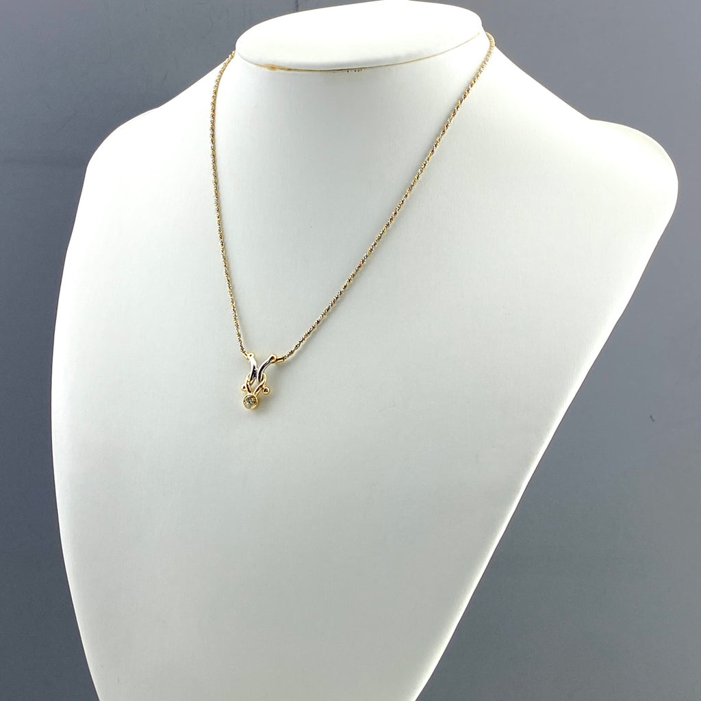 ダイヤモンド デザインネックレス プラチナ YG イエローゴールド ペンダント ネックレス K18 Pt850 ダイヤモンド レディース 【中古】nbjwl