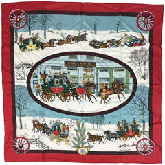 エルメス カレ 90 BULL＆MOUTH WESTERN COACH OFFICE 郵便馬車 スカーフ シルク レッド マルチカラー レディース 【中古】 
 ラッピング可