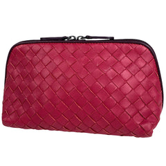 ボッテガヴェネタ イントレチャート ポーチ 編み込み メイク コスメ 化粧ポーチ レザー ピンク 132534 レディース 【中古】
