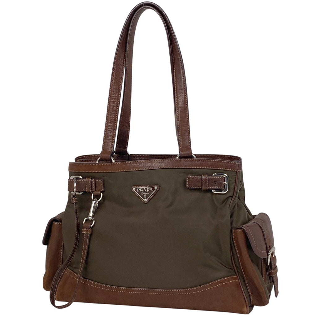 プラダ ロゴプレート トートバッグ ショルダーバッグ トートバッグ ナイロン ブラウン レディース 【中古】brbag
