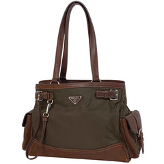 プラダ ロゴプレート トートバッグ ショルダーバッグ トートバッグ ナイロン ブラウン レディース 【中古】brbag