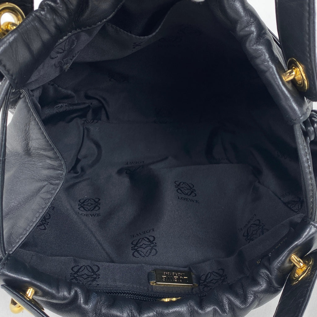 ロエベ アナグラム ハンドバッグ 手提げ 巾着型 ハンドバッグ レザー ブラック レディース 【中古】brbag