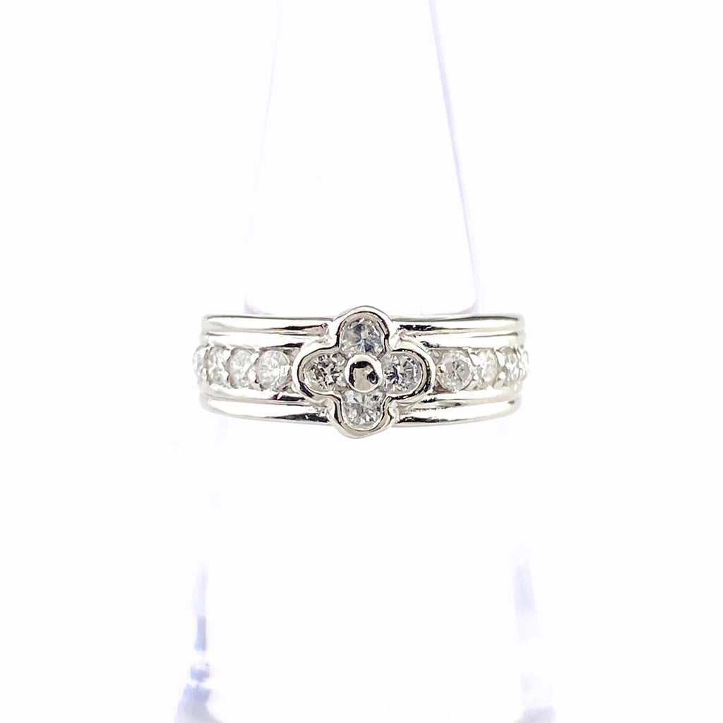 フラワーモチーフ デザインリング プラチナ 指輪 メレダイヤ 花 リング 10号 Pt900 ダイヤモンド レディース 【中古】nbjwl