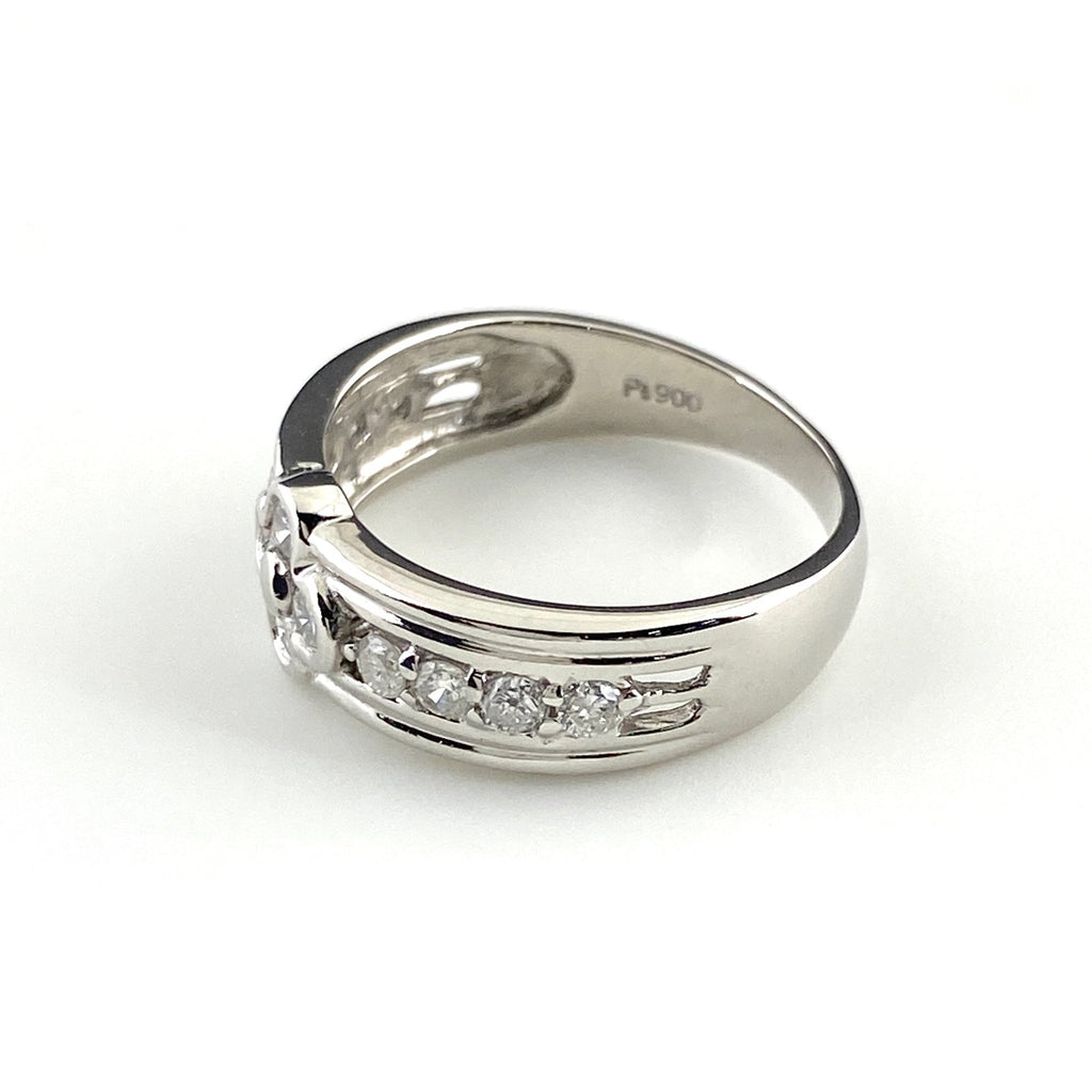 フラワーモチーフ デザインリング プラチナ 指輪 メレダイヤ 花 リング 10号 Pt900 ダイヤモンド レディース 【中古】nbjwl