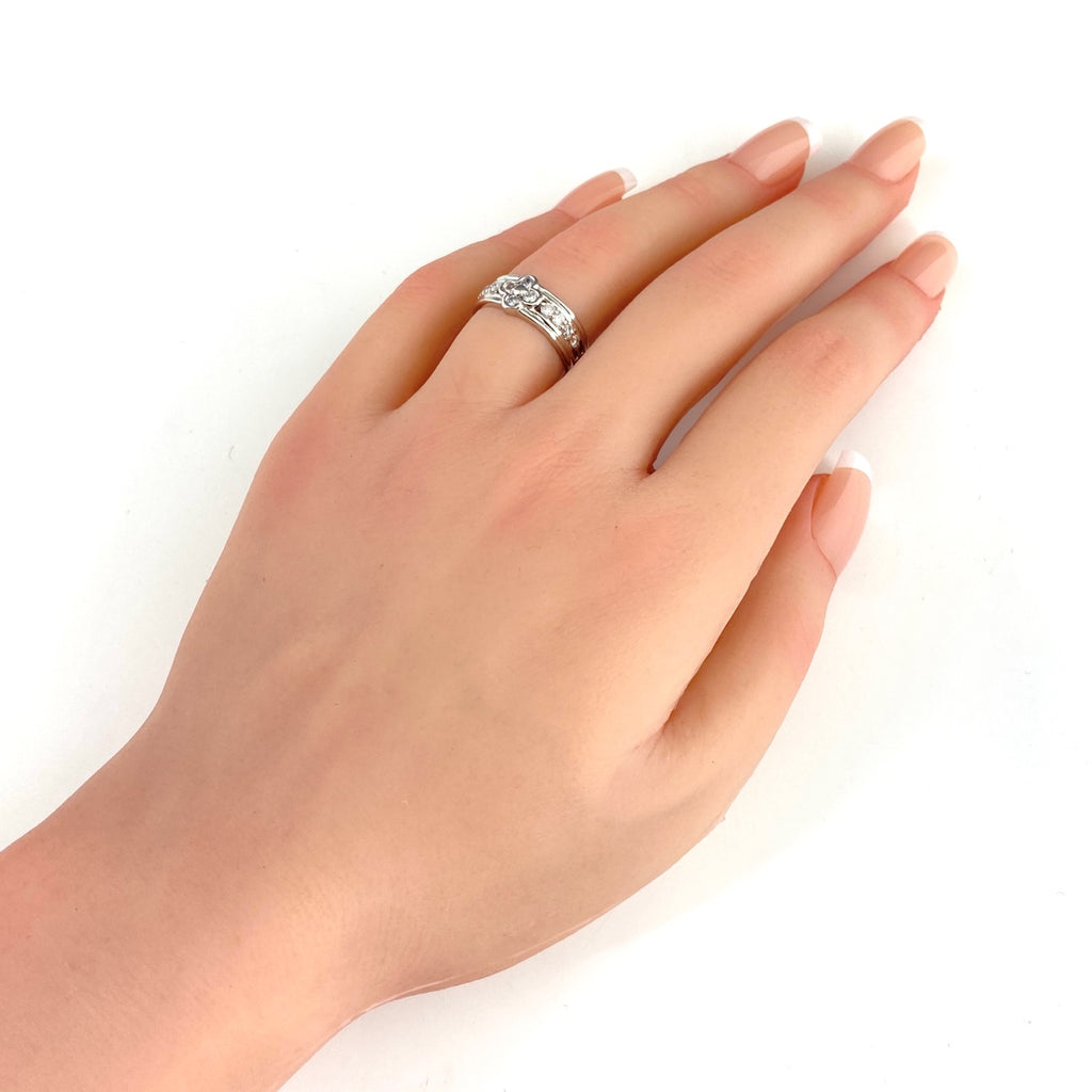 フラワーモチーフ デザインリング プラチナ 指輪 メレダイヤ 花 リング 10号 Pt900 ダイヤモンド レディース 【中古】nbjwl