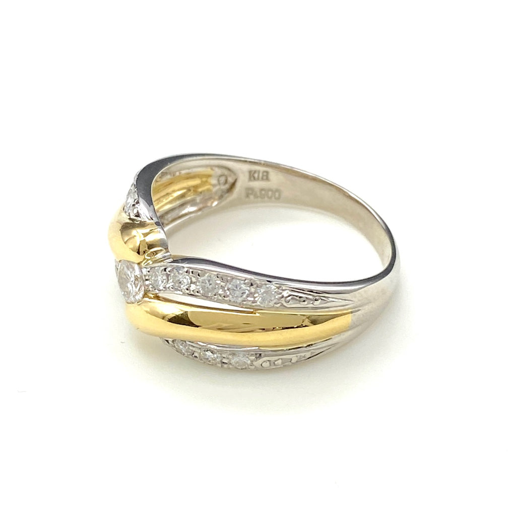メレダイヤ デザインリング プラチナ YG イエローゴールド 指輪 リング 16号 Pt900 K18 ダイヤモンド レディース 【中古】nbjwl
