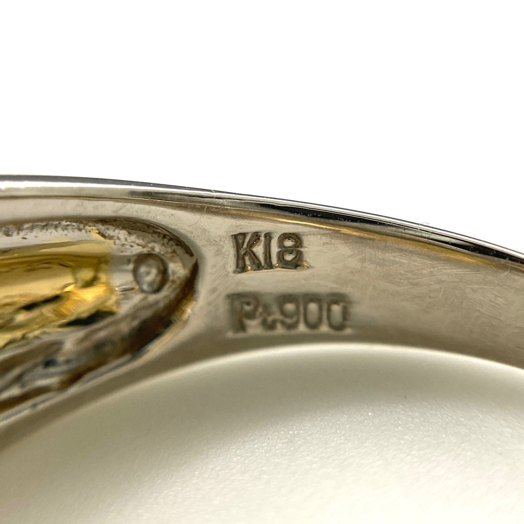 メレダイヤ デザインリング プラチナ YG イエローゴールド 指輪 リング 16号 Pt900 K18 ダイヤモンド レディース 【中古】nbjwl