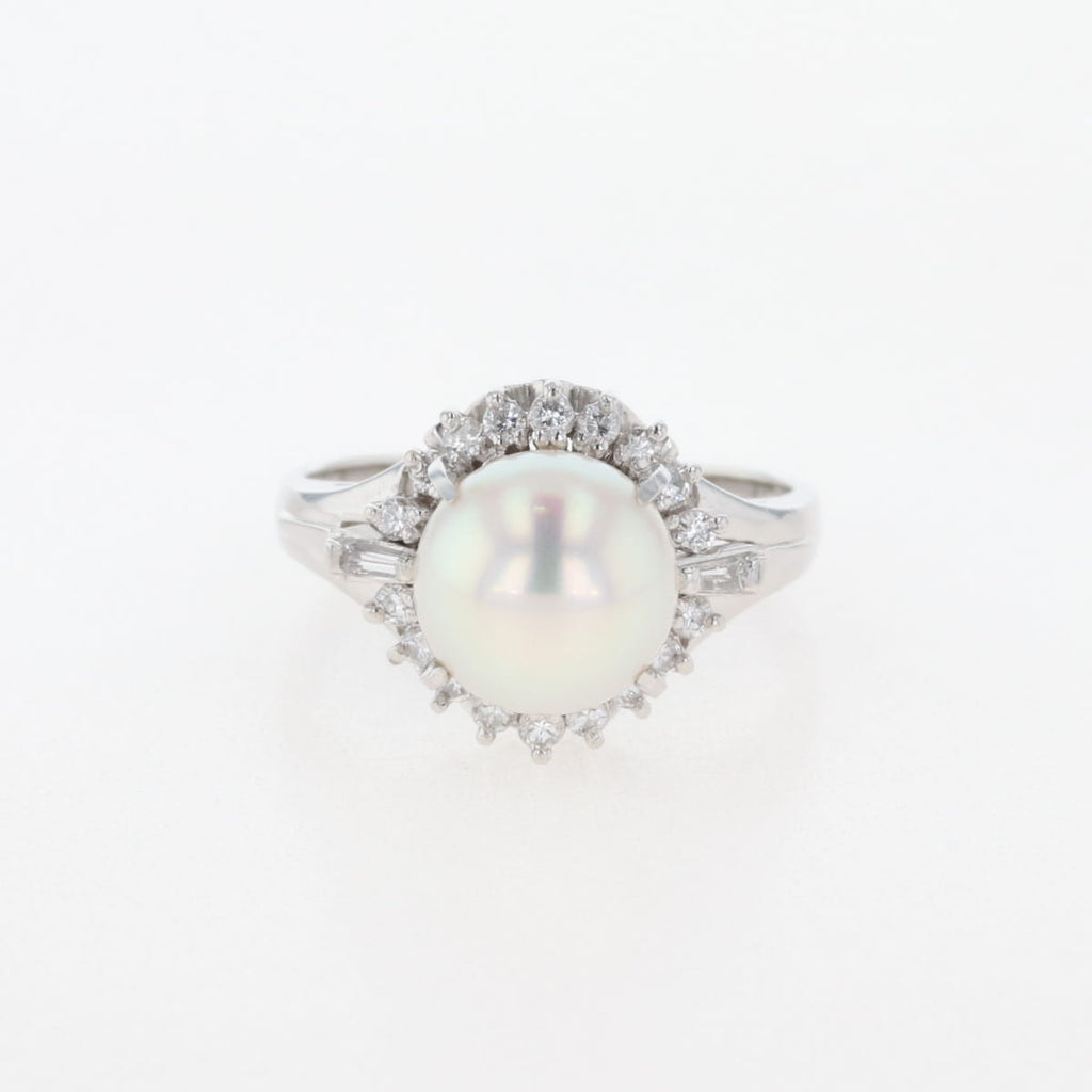 パール デザインリング プラチナ 指輪 メレダイヤ 真珠 リング 9号 Pt900 パール ダイヤモンド レディース 【中古】nbjwl