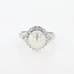 パール デザインリング プラチナ 指輪 メレダイヤ 真珠 リング 9号 Pt900 パール ダイヤモンド レディース 【中古】nbjwl