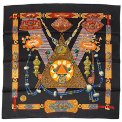 エルメス カレ 90 TIBET チベット スカーフ シルク ブラック マルチカラー レディース 【中古】brbag