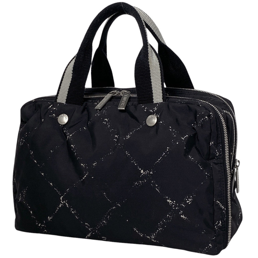 シャネル 旧トラベルライン ハンドバッグ 格子柄 トート ハンドバッグ ナイロン ブラック レディース 【中古】brbag