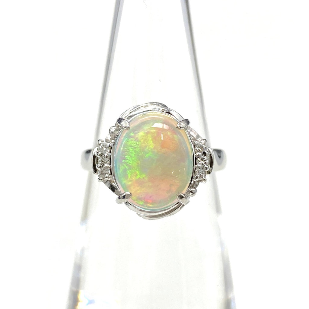 オパール デザインリング プラチナ 指輪 メレダイヤ リング 7.5号 Pt900 オパール ダイヤモンド レディース 【中古】nbjwl