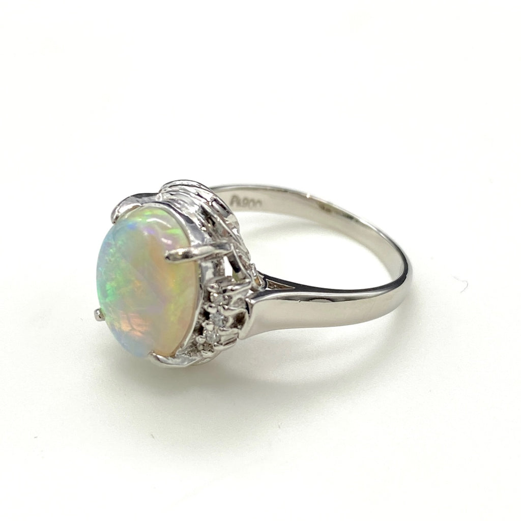 オパール デザインリング プラチナ 指輪 メレダイヤ リング 7.5号 Pt900 オパール ダイヤモンド レディース 【中古】nbjwl