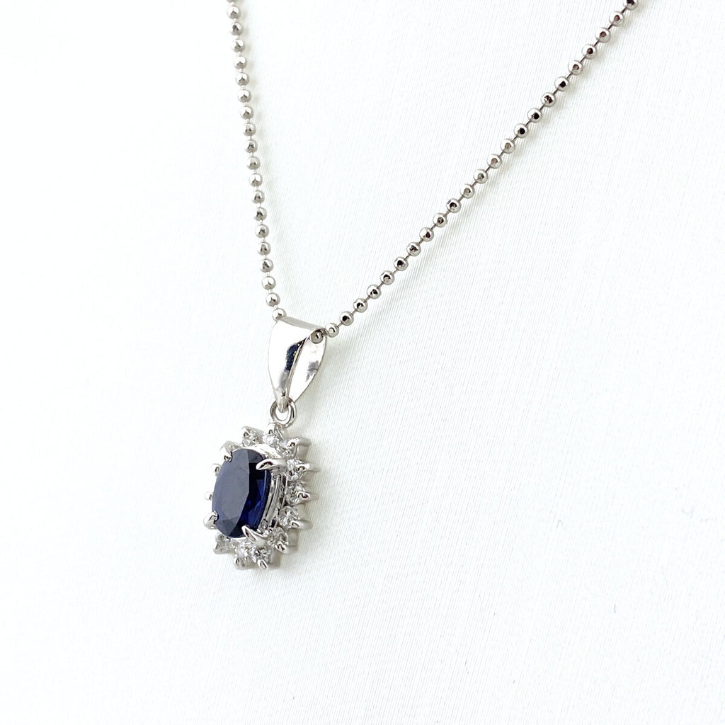 サファイア デザインネックレス プラチナ ペンダント メレダイヤ ダイヤモンド ネックレス Pt900 Pt850 サファイア レディース 【中古】nbjwl