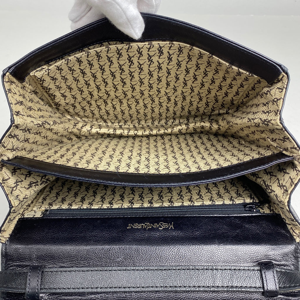 イヴ・サンローラン フリンジ ショルダーバッグ 肩掛け ショルダーバッグ レザー ブラック レディース 【中古】brbag
