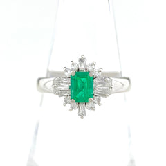 エメラルド デザインリング プラチナ 指輪 メレダイヤ リング 14.5号 Pt900 エメラルド ダイヤモンド レディース 【中古】nbjwl