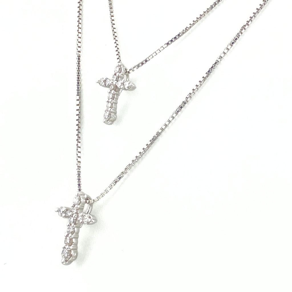 クロスモチーフ デザインネックレス プラチナ メレダイヤ 十字架 ネックレス Pt900 Pt850 ダイヤモンド レディース 【中古】nbjwl
