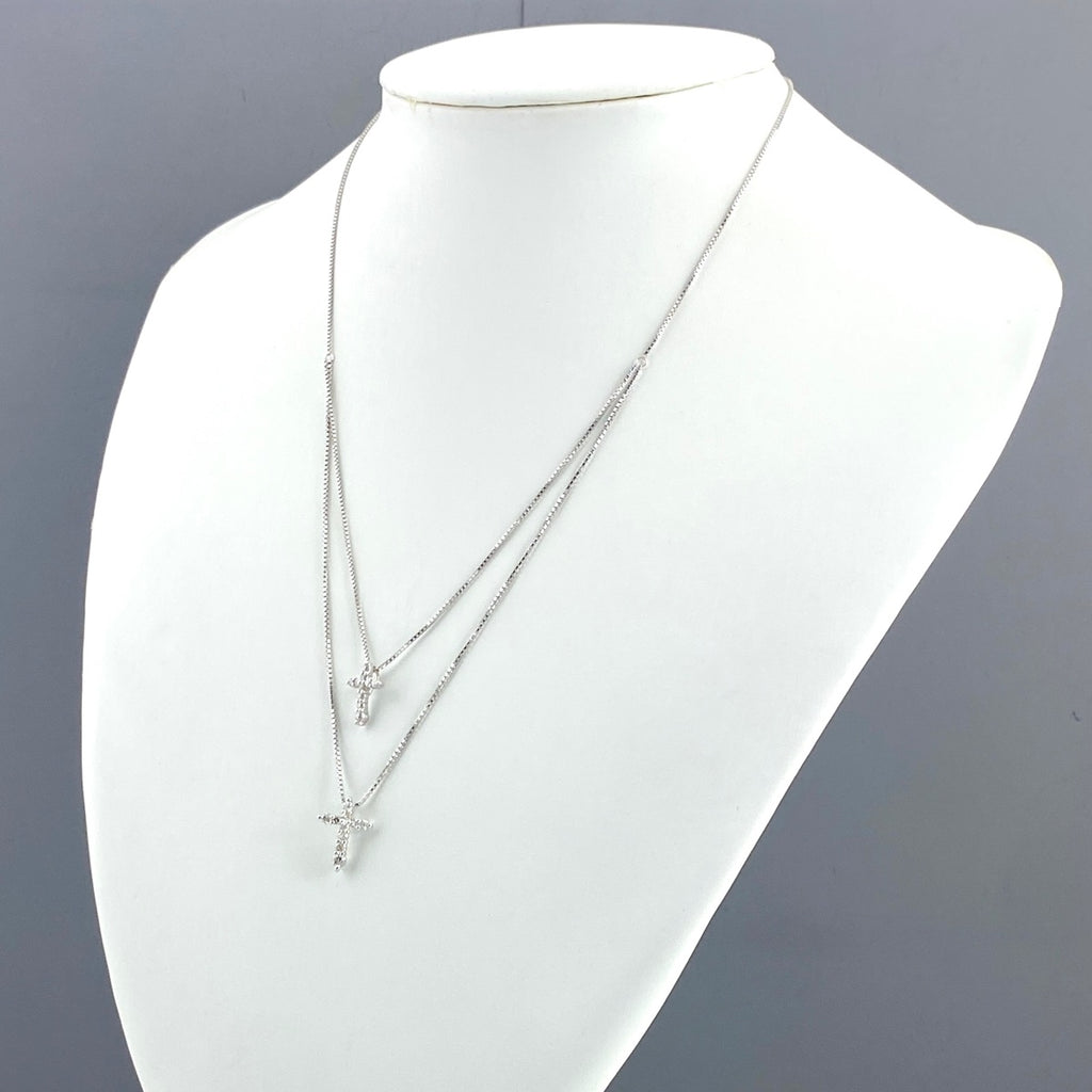 クロスモチーフ デザインネックレス プラチナ メレダイヤ 十字架 ネックレス Pt900 Pt850 ダイヤモンド レディース 【中古】nbjwl