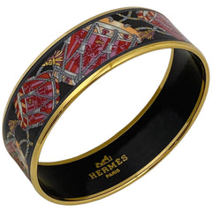【在庫一掃】 エルメス エマイユ GM 七宝焼き 腕輪 バングル GP ゴールド ブラック レディース 【中古】 bracc