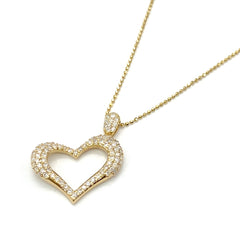 ハートモチーフ ネックレス YG イエローゴールド ペンダント メレダイヤ ネックレス K18 ダイヤモンド レディース 【中古】 
 ラッピング可