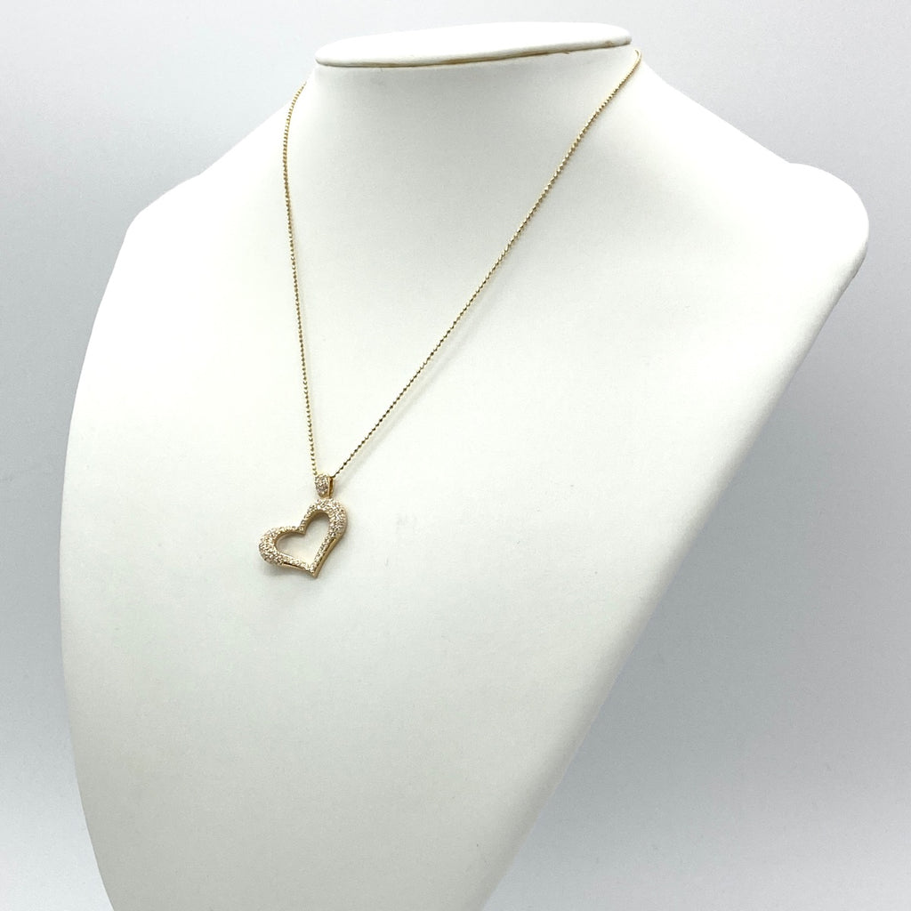 ハートモチーフ ネックレス YG イエローゴールド ペンダント メレダイヤ ネックレス K18 ダイヤモンド レディース 【中古】 
 ラッピング可