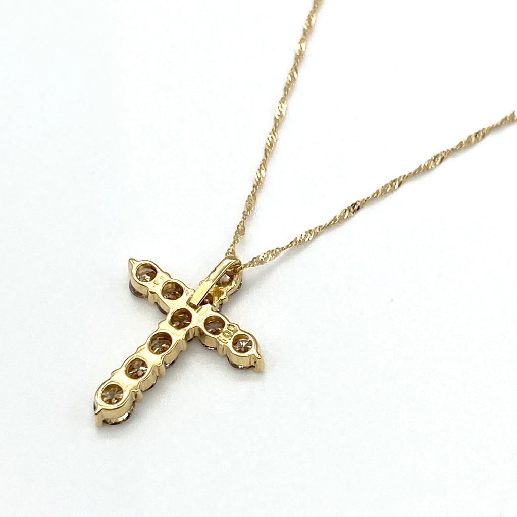 クロスモチーフ デザインネックレス YG イエローゴールド ペンダント メレダイヤ 十字架 ネックレス K18 750 ダイヤモンド レディース 【中古】 
 ラッピング可